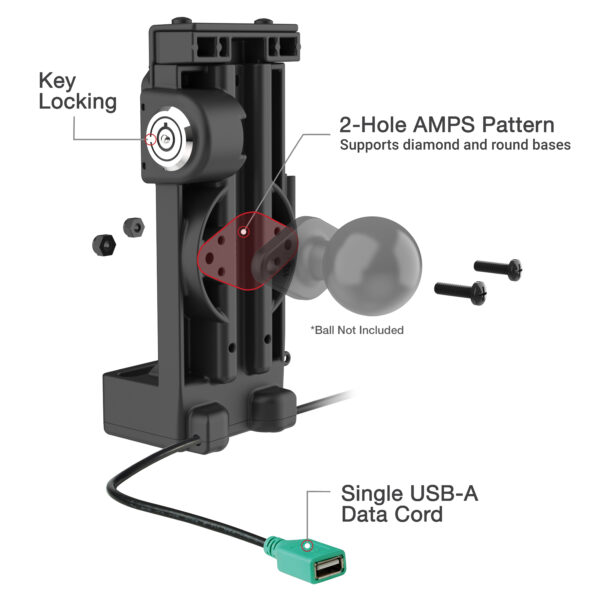 GDS Uni-Conn Locking Spring Loaded Power più Dock USB-A singolo Ram Mounts RAM-GDS-DOCKL-V12-U1CPDU - immagine 5