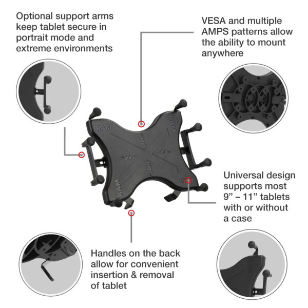RAM Pod HD 24" Supporto veicolare con RAM X-Grip per Tablet 9"-11" Ram Mounts RAM-316-HD-UN9U - immagine 4