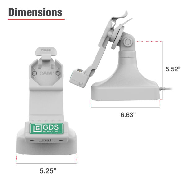 GDS Uni-Conn Tilt & Swivel Dock con USB-C - Grigio Ram Mounts RAM-GDS-DOCK-D14-U1C-GRY - immagine 6