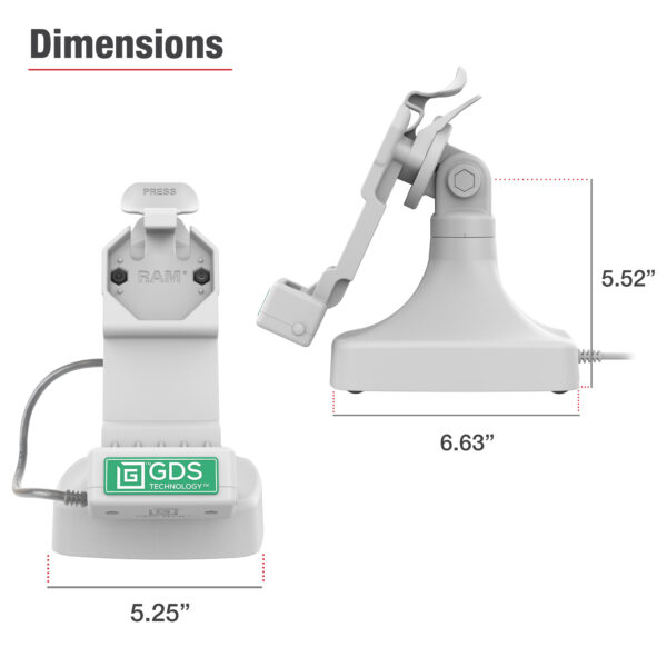 GDS Uni-Conn Tilt & Swivel Dock con PoE più Dati - Grigio Ram Mounts RAM-GDS-DOCK-D14-U1E-2A-GRY - immagine 7