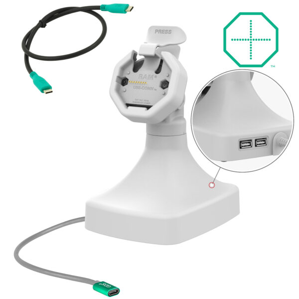 GDS Uni-Conn Dock Tilt & Swivel Alimentato con USB-C più Dati - Grigio Ram Mounts RAM-GDS-DOCK-D14-U3C-2A-GRY