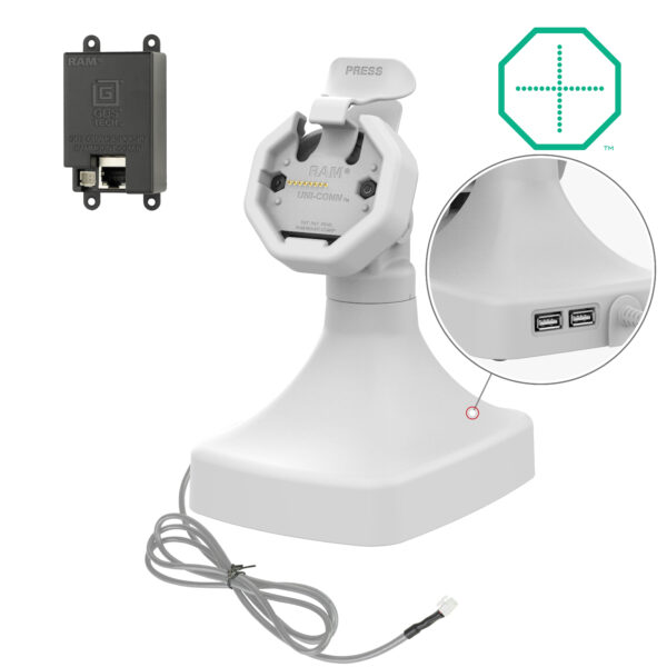 GDS Uni-Conn Powered Tilt & Swivel Dock con PoE più Dati - Grigio Ram Mounts RAM-GDS-DOCK-D14-U3E-2A-GRY