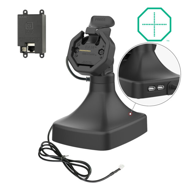 GDS Uni-Conn Powered Tilt & Swivel Dock con PoE più Dati Ram Mounts RAM-GDS-DOCK-D14-U3E-2A