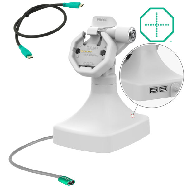 GDS Uni-Conn Powered Locking Tilt & Swivel Dock con USB-C più Dati Grigio Ram Mounts RAM-GDS-DOCKLR-D14-U3C-2A-GRY