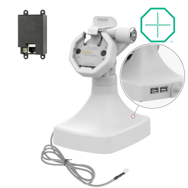 GDS Uni-Conn Powered Locking Tilt & Swivel Dock con PoE più Dati - Grigio Ram Mounts RAM-GDS-DOCKLR-D14-U3E-2A-GRY
