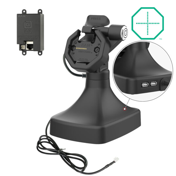 GDS Uni-Conn Powered Locking Tilt & Swivel Dock con PoE più Dati Ram Mounts RAM-GDS-DOCKLR-D14-U3E-2A