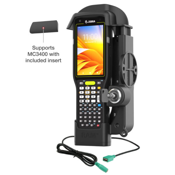 RAM Dock Alimentato con Blocco più USB-A Singolo per Zebra MC3300/3400/3450 Ram Mounts RAM-HOL-ZE33PDLU - immagine 6