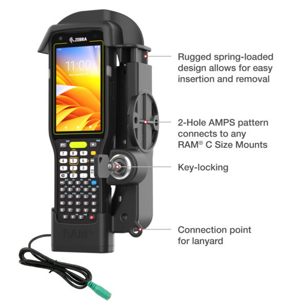 RAM Dock Elettrico con Bloccaggio per Zebra MC3300/3400/3450 Ram Mounts RAM-HOL-ZE33PLU - immagine 5