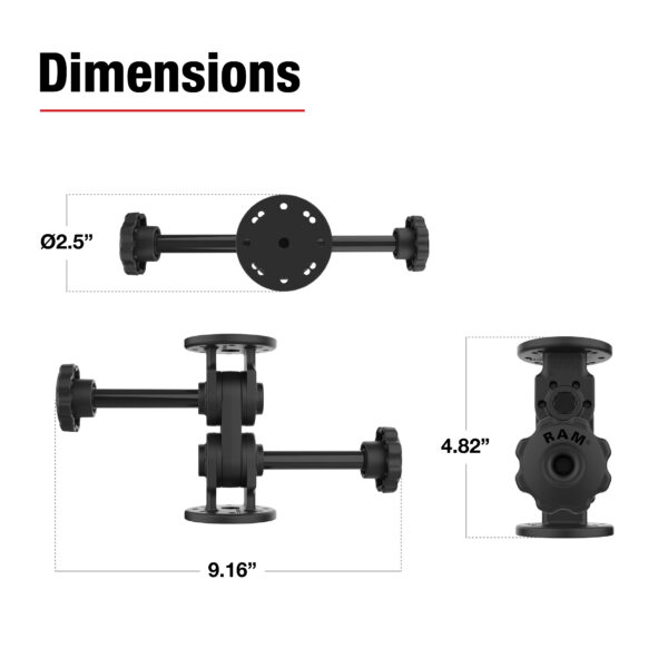 RAM Doppio Perno Dritto con Manopola Ram Mounts RAP-101-PV4-2SU - immagine 3