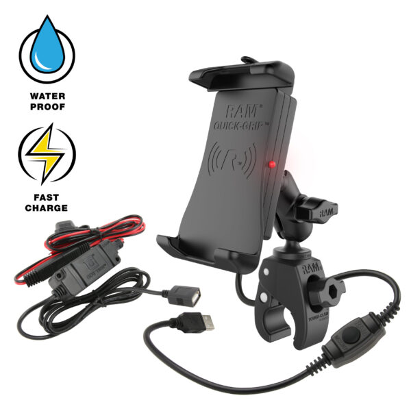 RAM Quick-Grip 15W Supporto di ricarica wireless impermeabile con Tough-Claw Ram Mounts RAM-B-400-A-UN14W-V7M-1
