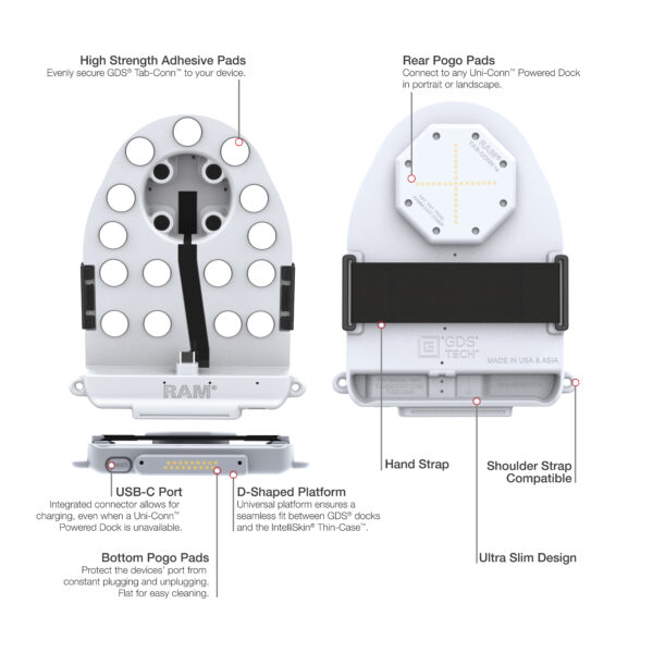 GDS Tab-Conn per custodie Folio Style (forma D e pogo pad posteriori) - Ram Mounts grigi RAM-GDS-TABC-F1DB-GRY - immagine 4