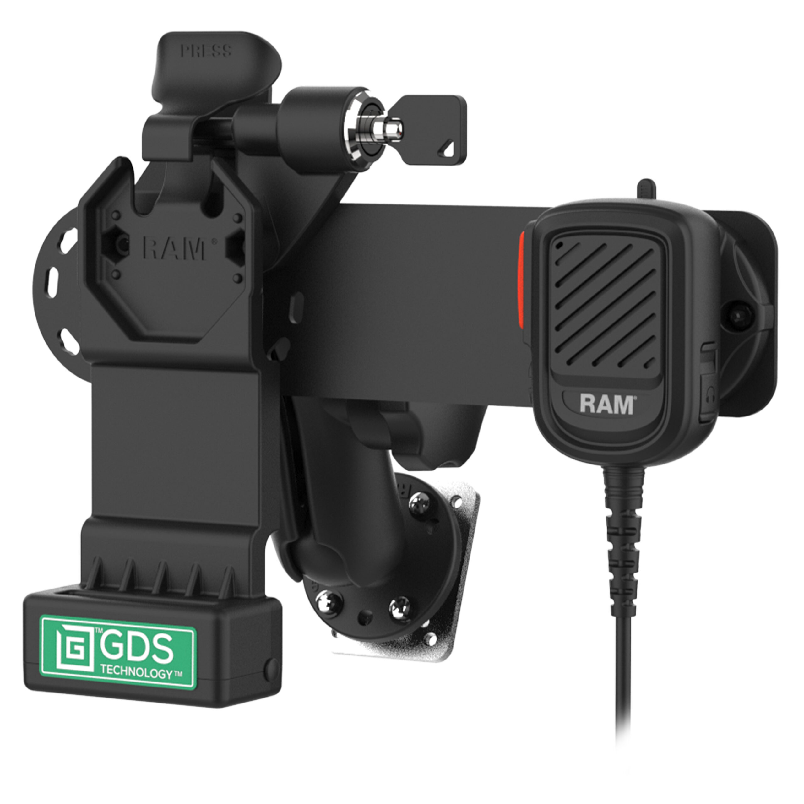 Supporto GDS con Microfoni e Altoparlanti Remoti Kodiak con antifurto Ram Mounts RAM-GDS-U1RL-RSM-A05
